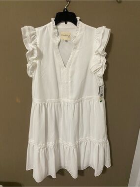 5th Madison White Ruffle-Trim V-Neck dress